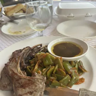 Perfectly cooked lamb chops and green beans