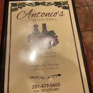 the menu for the restaurant