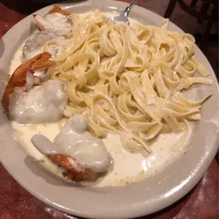 Fettuccine Alfredo with Fried Shrimp