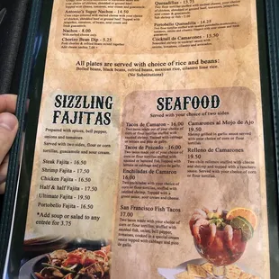 Appetizers, fajitas, and seafood