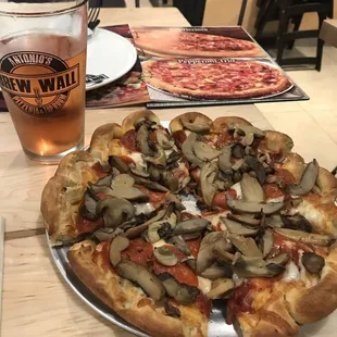 Build your own: 9 inch with pepperoni and extra mushrooms (mushrooms are canned, but good)
