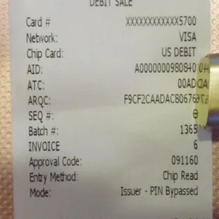 Receipt. Non-itemized.