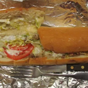 Steak &amp; Cheese Hoagie, opened for inspection/
