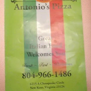 Antonio's Pizza: Menu panel 1
