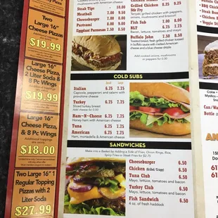 menu and prices