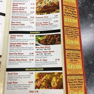 menu and prices
