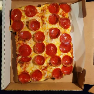 Sicilian pizza with pep. Delicious!