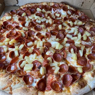 16" with pineapple and double pepperoni