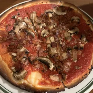 Gluten-free pizza with mushrooms and bacon