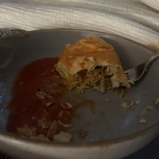No cheese chicken and rice wet burrito. And not so wet burrito