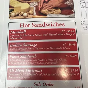 Sandwich menu