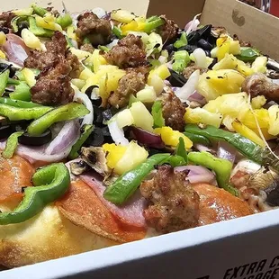 Supreme pizza, add pineapple.