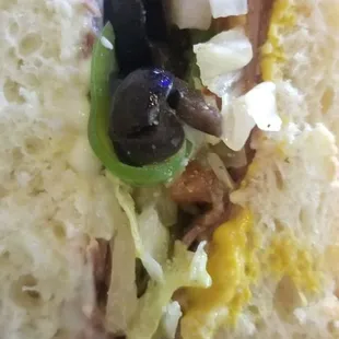 Roast beef sandwich with provolone cheese. Where's the beef?