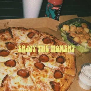 Pepperoni Cheese Pizza and Caesar Salad with large Pepsi :))