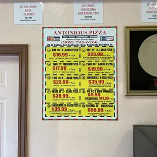 Specials Menu as of 01/22/2022