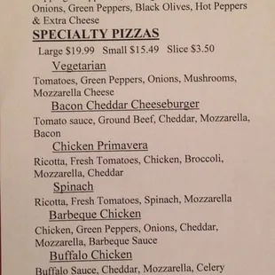 Other half of close up menu