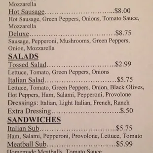 Close up menu