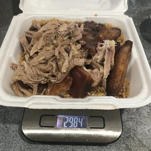 That roast pork is amazing!! Pigeon peas, red beans, and Sweet Plantains make this a killer Cuban Combo Plate