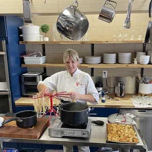 Boiling the homemade pasta we all made from scratch