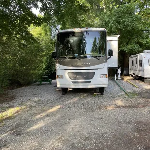 Site # 9. Water/Electric hook up, NO sewer (we were made aware prior to booking so this wasn't a surprise and didn't create any issues)