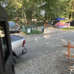Railroad tracks with very active train can be seen from inside our trailer.