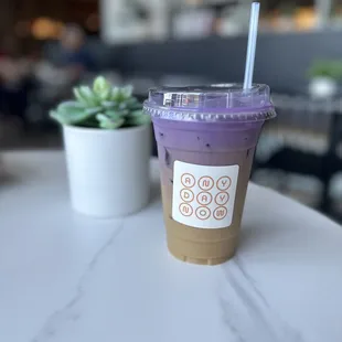 Vietnamese iced coffee with ube
