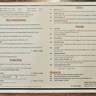 the menu of the restaurant