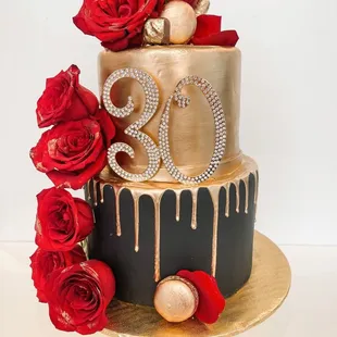 Red and gold 30th birthday cake