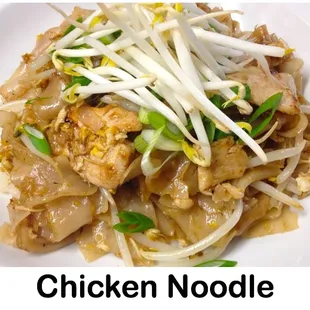 Choice of protein pan-fried with wide rice noodles, egg, fresh garlic, bean sprouts and homemade black sauce topped with green onions.