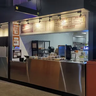 a view of a restaurant counter