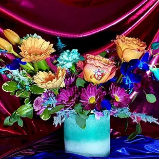 Modern boho design with Different hues of blues and orange