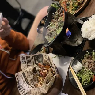 Popcorn Chicken Bulgogi  Salmon Ceviche  Pork belly