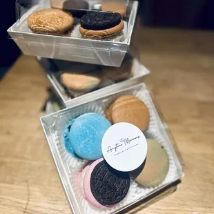 three different flavors of macarons
