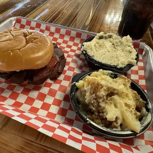 Bologna sandwich, squash casserole, jalapeno cheese grits