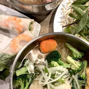 Vegetable Pho and Spring Rolls