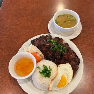 Korean short rib rice plate with fried egg