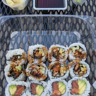 Top to bottom: eel cucumber roll and North Ocean