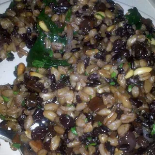 farro and black rice, currants & pinenuts