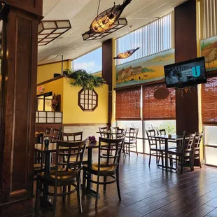 tables and chairs in a restaurant