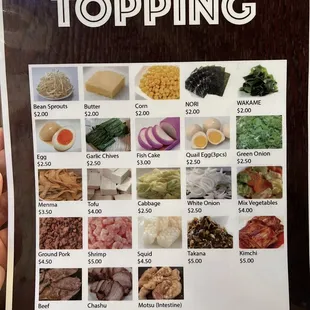 Menu September 2022 - toppings