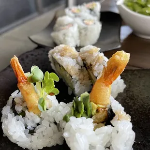 Just a little sushi ...the tempura shrimp roll, California roll, (not seen unagi and maguro)