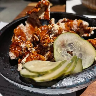 Karaage chicken (don't quote me on the spelling) tender inside/crispy outside!