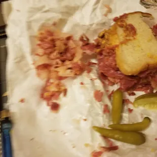 Chunks of corned beef and fat