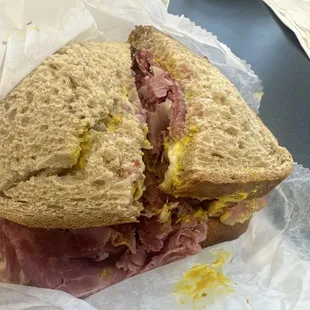 a ham sandwich cut in half