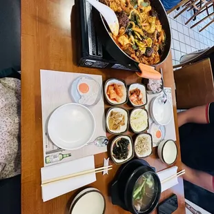 a variety of dishes on a table