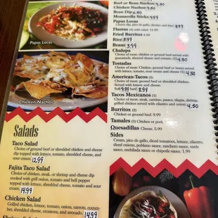 the menu of the restaurant