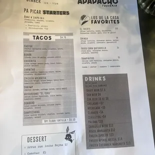 menu