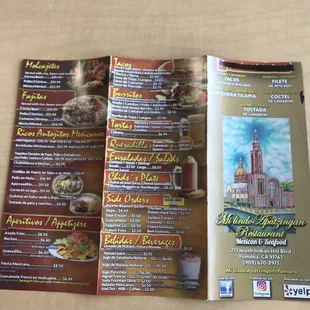 Menu front side