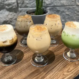 Fall/winter lineups: Black sugar Hojicha, pumpkin spice oat latte, maple pumpkin cold brew, matcha pumpkin cold brew, &amp; vanilla spice latte