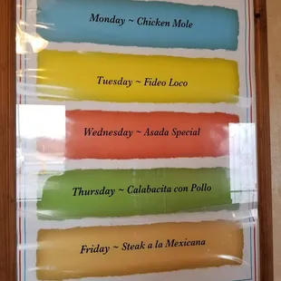 Daily lunch specials